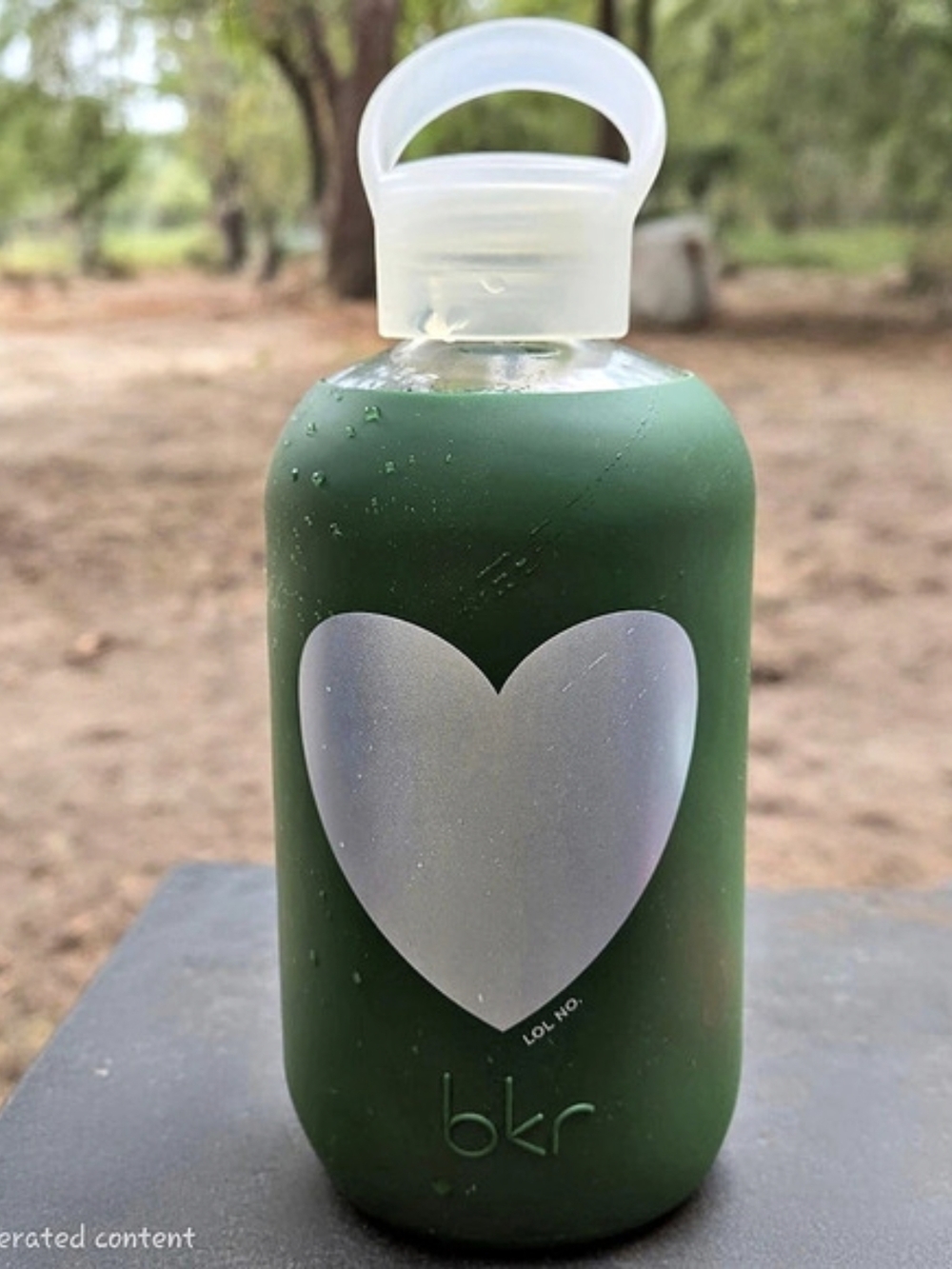 RARE Vaulted bkr 16oz Glass Bottle - Cash Text Heart "LOL NO" Army Green NWT
